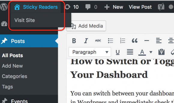blogging, switching from dashboard to site